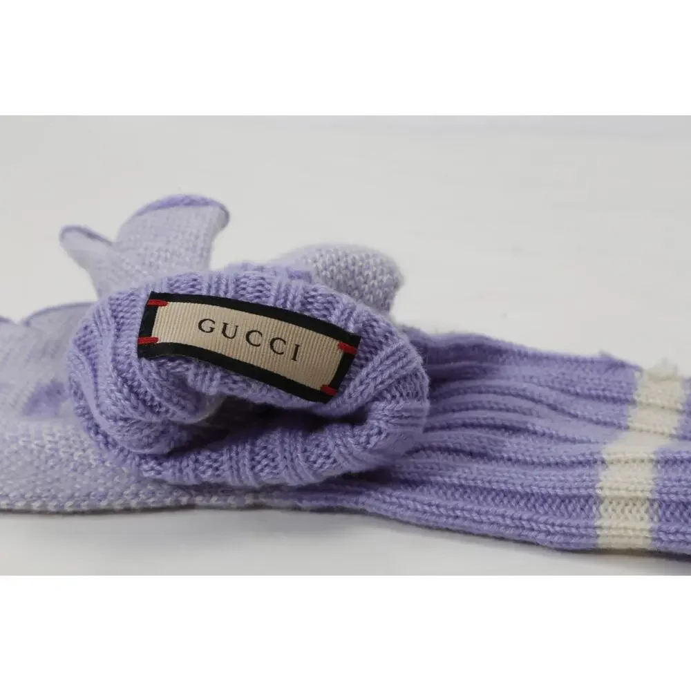 Gucci GG Knit Cashmere Fingerless Gloves Lilac Lavender Purple Size M 210/100